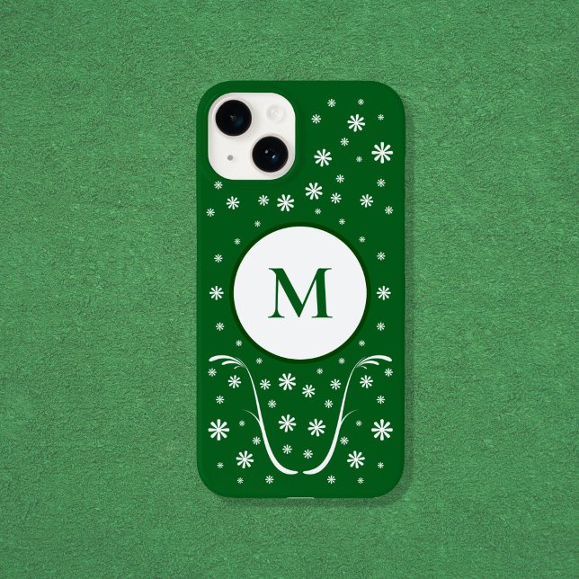 Coques Case-Mate iPhone Émeraude Vert Fleur Power Monogramme Téléphone (Emerald Green Flower Power Monogram Phone Case)