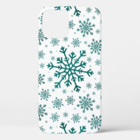 Émeraude Vert Noël Snowflakes sur Blanc d'hiver