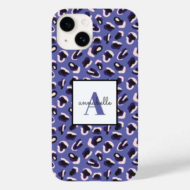 Coques Case-Mate iPhone Empreinte de léopard animal violet monogramme pers (Verso)