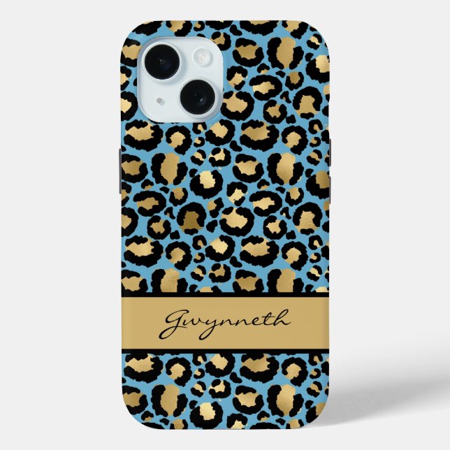 Coques Case-Mate iPhone Empreinte de léopard Black Gold bleu avec votre no (Verso)
