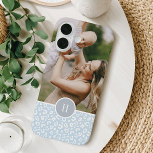 Coque Pour iPhone 16 Empreinte de léopard bleu ciel mignon Monogramme &