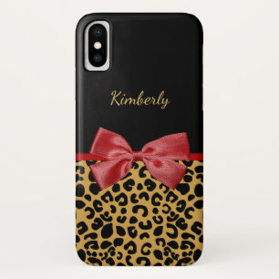 Coque Case-Mate Pour iPhone Empreinte de léopard d'or noir branché Red Bow e