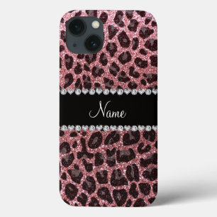 iPhone 13 Case Empreinte de léopard d'parties scintillant rose cl