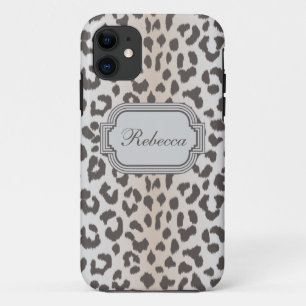 Coque iPhone 11 Empreinte de léopard élégant avec le monogramme