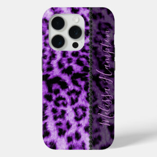 Coque Case-Mate iPhone Empreinte de léopard pourpre et diamants noirs - A