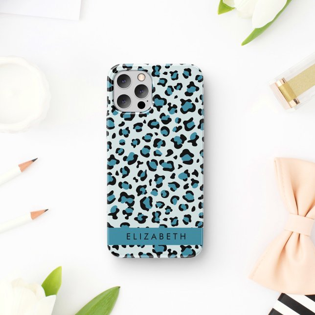 Coques Case-Mate iPhone Empreinte de léopard, Spots, Leopard Bleu, Votre N (Créateur téléchargé)
