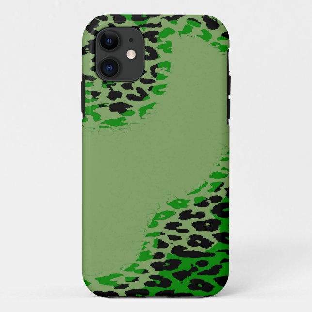 Coques Case-Mate iPhone Empreinte de léopard vert et noir rétro sur chaux (Dos)