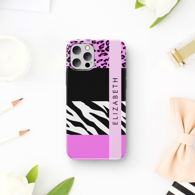 Coques Case-Mate iPhone Empreinte de léopard, Zebra Print, Rose, Votre nom (Créateur téléchargé)