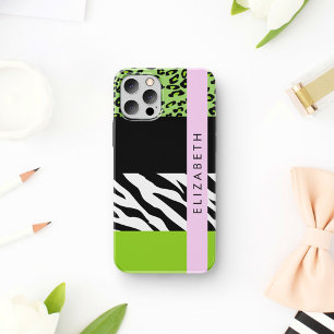 Case-Mate iPhone Case Empreinte de léopard, Zebra Print, Vert, Votre nom