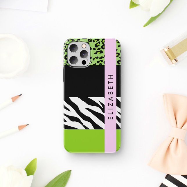 Coques Case-Mate iPhone Empreinte de léopard, Zebra Print, Vert, Votre nom (Créateur téléchargé)