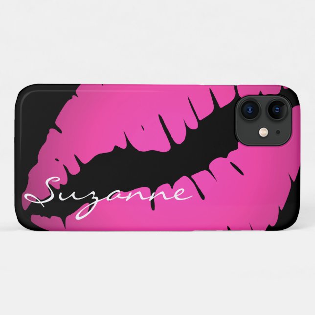 Coques Case-Mate iPhone Empreinte de lèvres roses personnalisée (Dos (Horizontal))
