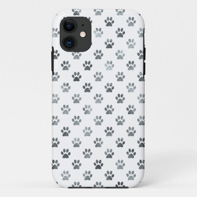 Coques Case-Mate iPhone Empreinte de patte de chien Argent Gris Blanc Méta (Dos)