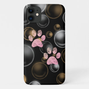 Case-Mate iPhone Case empreinte de patte rose mignonne dans des bulles