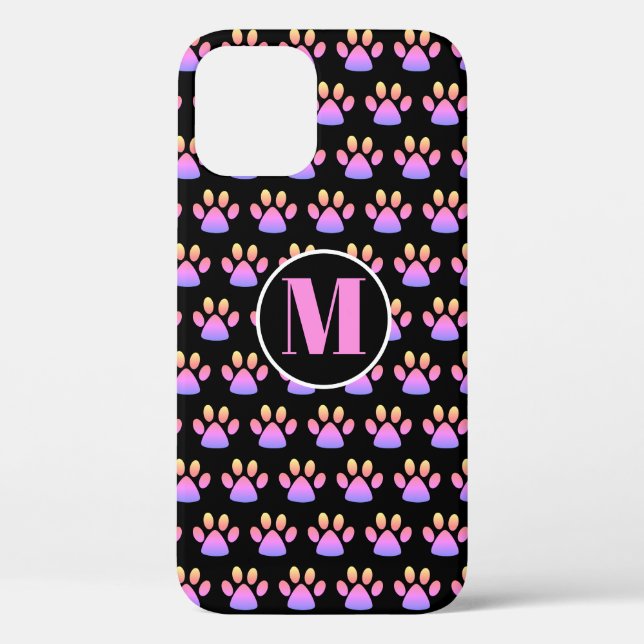 Coques Case-Mate iPhone Empreinte de patte rose monogramme (Verso)