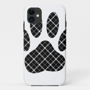 Coque iPhone 11 Empreinte de patte Tartan Noir Et Blanc