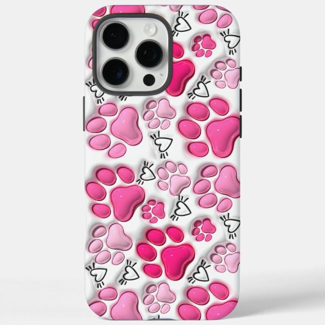 Coques Case-Mate iPhone Empreintes de pattes 3D rose et coeur iPhone 16 du (Verso)