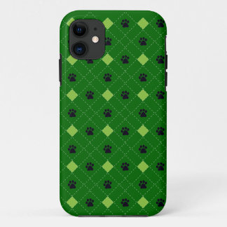 Coque iPhone 11 Empreintes de pattes à motifs de losanges verts