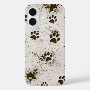 Coque Pour iPhone 16 Empreintes de pattes de chien boueux