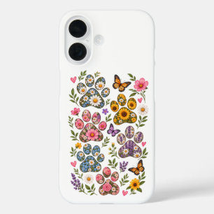 Coque Pour iPhone 16 Empreintes de pattes florales – Motif de patte de 