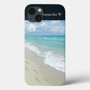 iPhone 13 Case Empreintes sur la plage de sable blanc, Pittoresqu