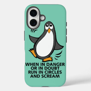 Coque Pour iPhone 16 En cas de danger ou de doute Graphique de manchot