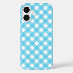 Coque Pour iPhone 16 En vichy bleu cérusé clair