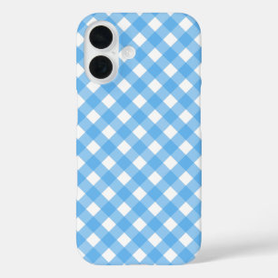 Coque Pour iPhone 16 En vichy bleu ciel
