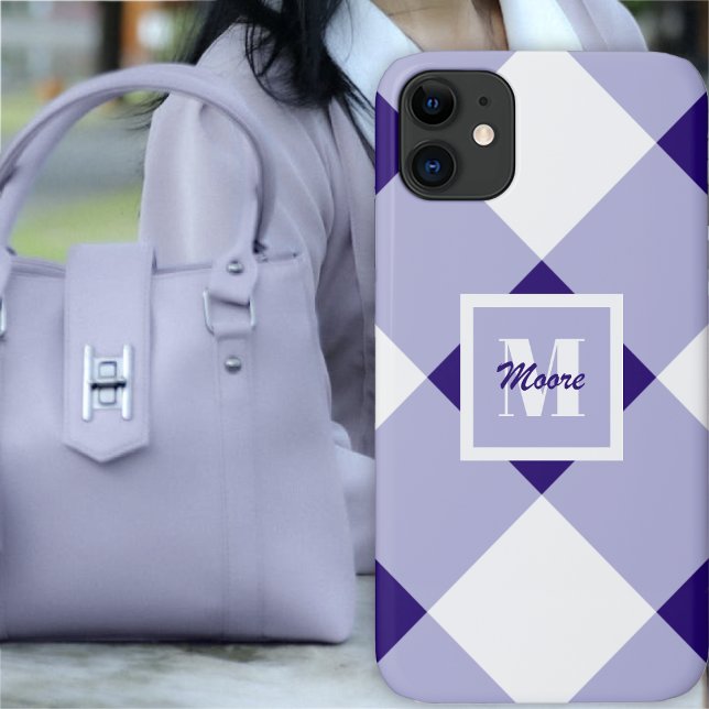 Coques Case-Mate iPhone en vichy - Boîtier de téléphone foncé et pastel vi (Gingham - Dark and Pastel Purple by Leapfroglisics Shop)