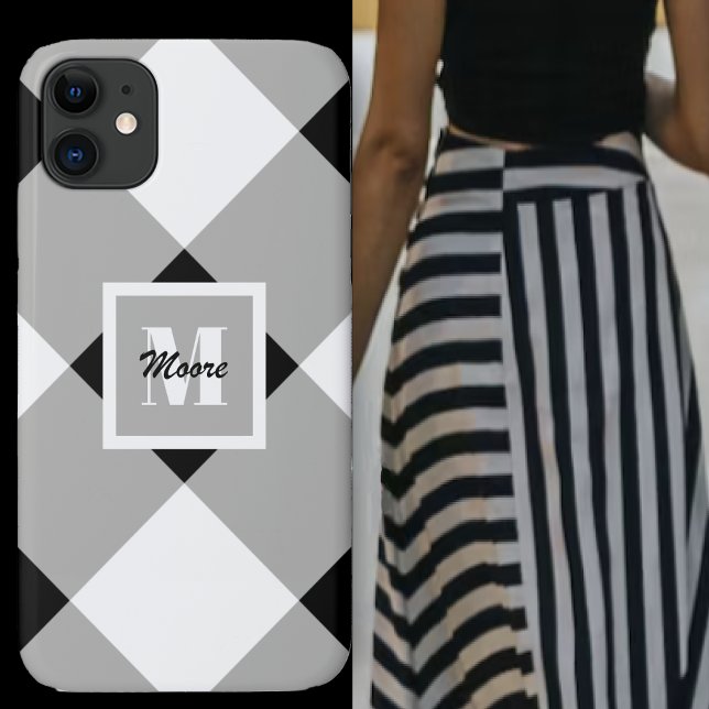 Coques Case-Mate iPhone en vichy - Boîtier téléphonique noir et gris (Gingham - Black and Gray Phone Case by Leapfroglisics Shop)