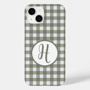 Coque Case-Mate iPhone en vichy Monogramme initial Cercle Sage Green Chec