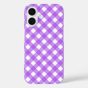 Coque Pour iPhone 16 En vichy violet brillant