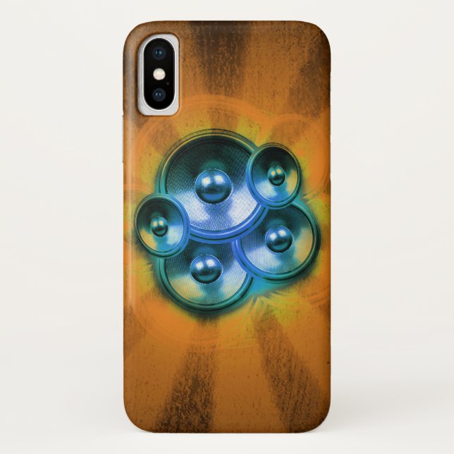 Coques Case-Mate iPhone Enceintes musicales et soleil orange éclaté (Dos)