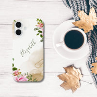 Encre alcoolique florale rose vert or Monogram