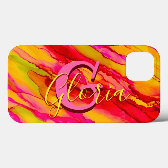 Coques Case-Mate iPhone Encre d'alcool d'orange sauvage et de Fuscia (Verso (horizontal))
