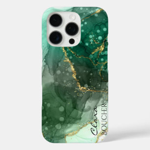 Coque iPhone 16 Pro Encre d'alcool vert Sacramento personnalisable