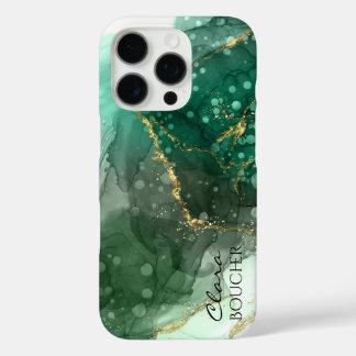 Coque iPhone 16 Pro Encre d'alcool vert Sacramento personnalisable
