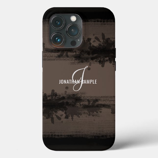 Coques Case-Mate iPhone Encre la plus noire | Monogramme marron Aquarelle  (Verso)