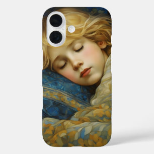 Coque Pour iPhone 16 Enfant dormant rêvé dans une courtepointe fleurie