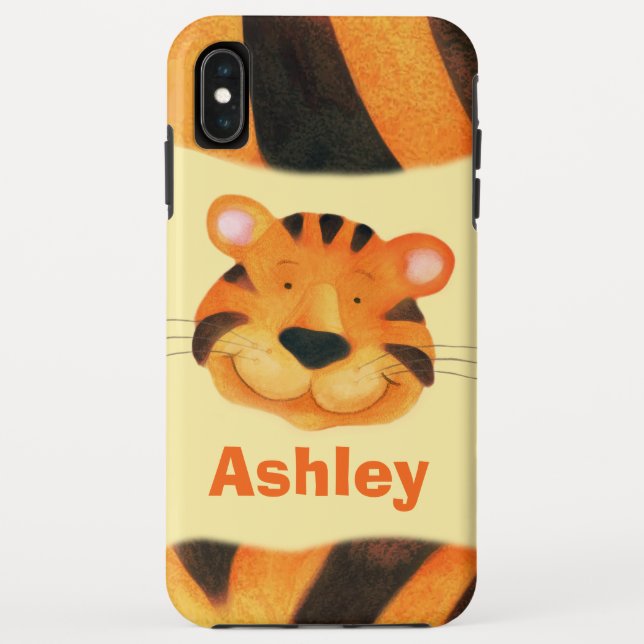 Coques Case-Mate iPhone Enfants nom personnalisé joli tigre visage orange (Dos)