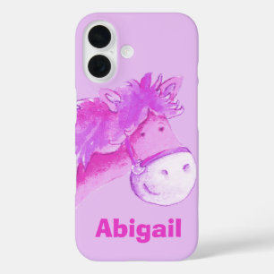 Coques iPhone 16 Enfants poney violet filles nom personnalisé