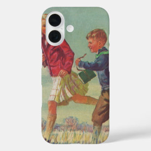 Coque Pour iPhone 16 Enfants vintage courant vers l'école en portant de