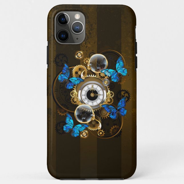 Coques Case-Mate iPhone Engrenages à vapeur et papillons bleus (Dos)