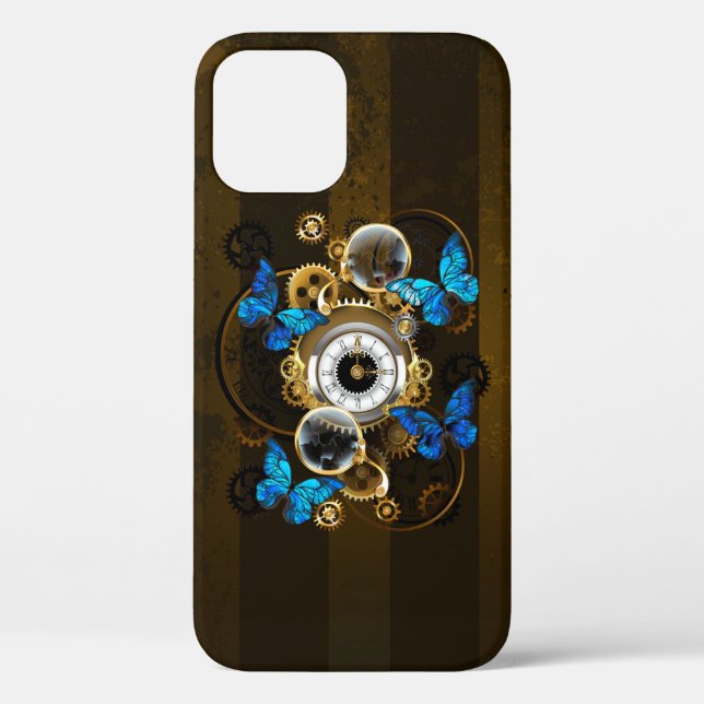 Coques Case-Mate iPhone Engrenages à vapeur et papillons bleus (Verso)