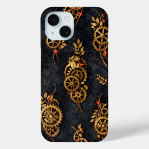 Coque Case-Mate iPhone Engrenages dorés vintage et néon rouge Cyberpunk m