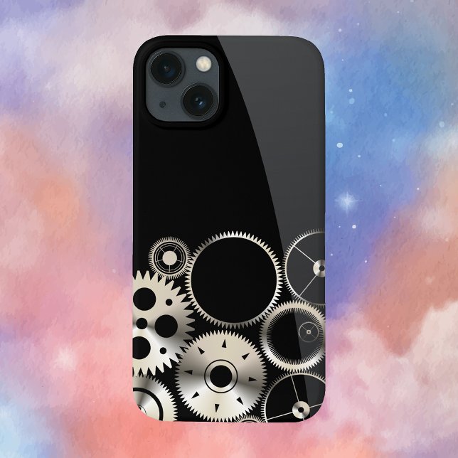 Coques Case-Mate iPhone Engrenages industriels en noir et gris (Realistic Gears Steampunk Phone Case)
