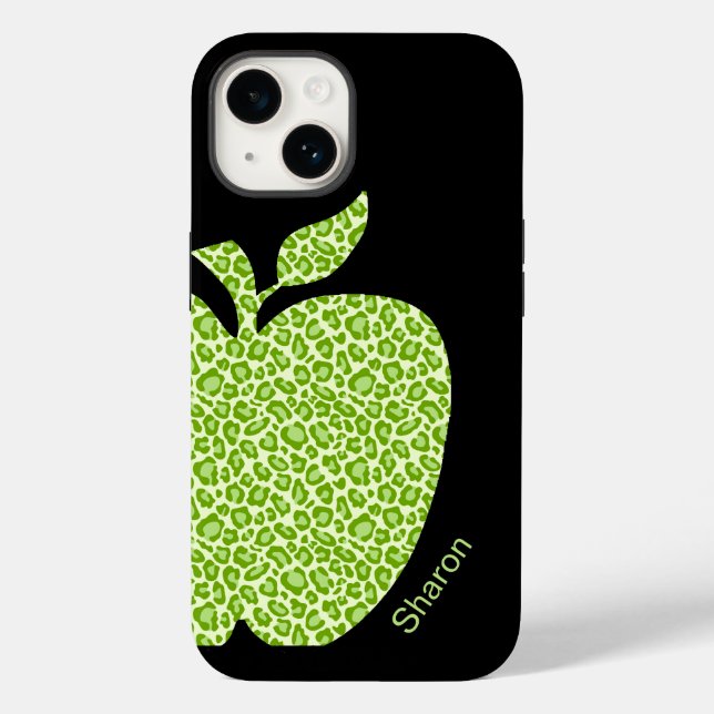 Coques Case-Mate iPhone Enseignants Apple Empreintes de léopard verts (Verso)