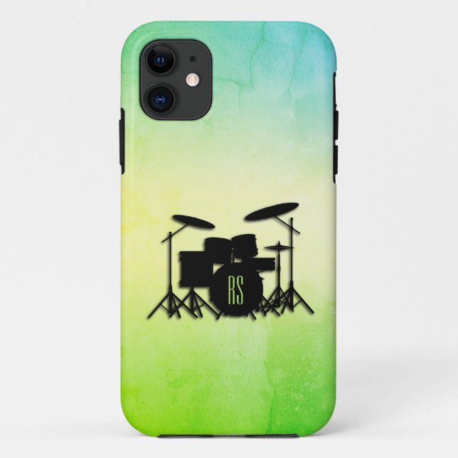 Coques Case-Mate iPhone Ensemble de tambour monogramme vert (Dos)