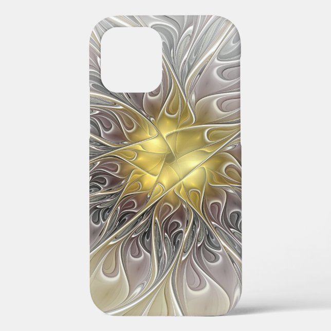 Coques Case-Mate iPhone Épanouir avec fleur fractale abstraite moderne dor (Verso)