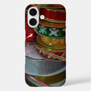Coque Pour iPhone 16 Épaves de Noël Ruban Holiday Rouge et or