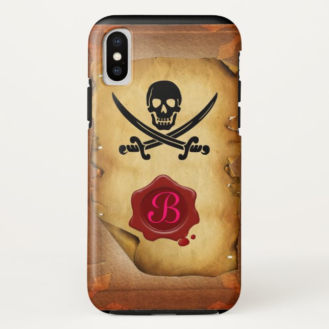 Coques Case-Mate iPhone ÉPÉE CROISÉE SKULL MONOGRAM parchemin de sceau de  (Dos)